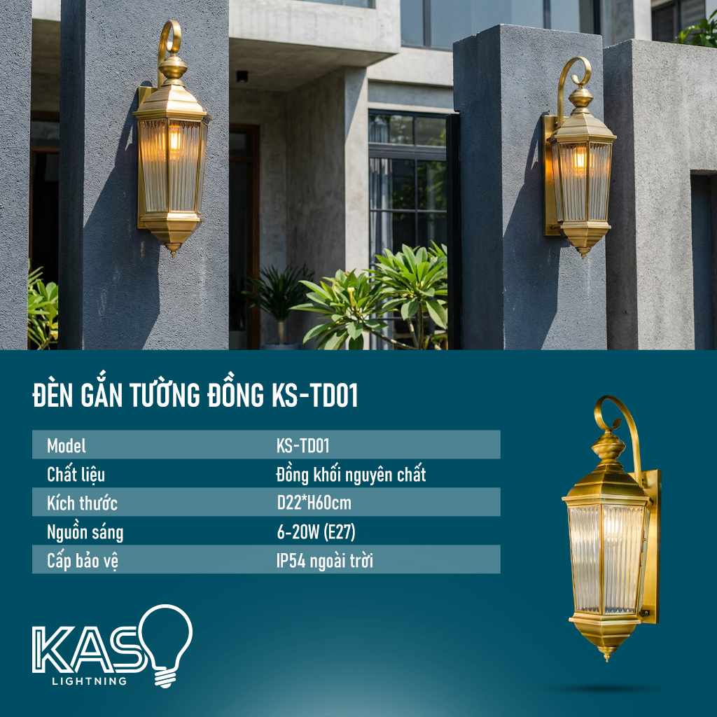 Đèn gắn tường đồng nguyên khối KS-TD01 KASO Lightning phong cách tân cổ điển sang trọng