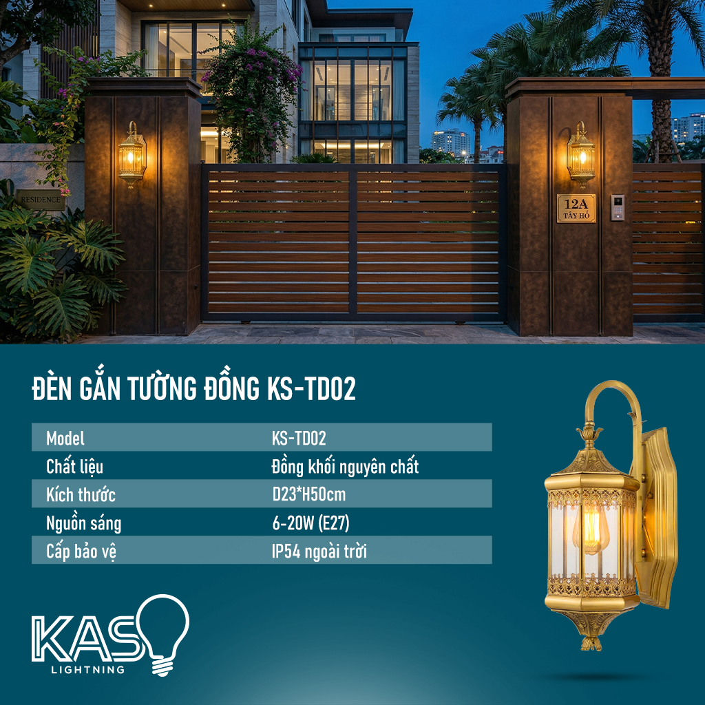 Đèn gắn tường đồng nguyên khối KS-TD02 KASO Lightning họa tiết cổ điển cao cấp