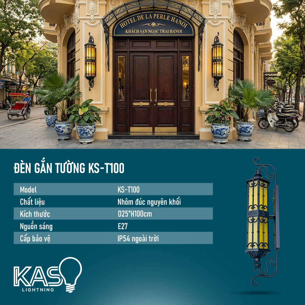 Đèn gắn tường ngoài trời KS-T100 KASO Lightning nhôm đúc nguyên khối phong cách tân cổ điển