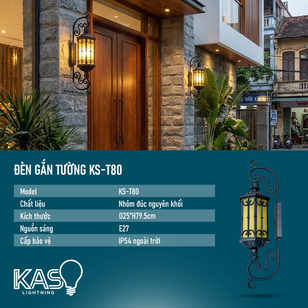 Đèn gắn tường ngoài trời KS-T80 phong cách cổ điển nhôm đúc nguyên khối